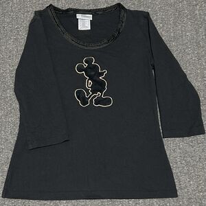 Walt Disney World Women's Mickey Mouse 3/4 Sleeve Shirt Black Fleece Logo (Sz S)